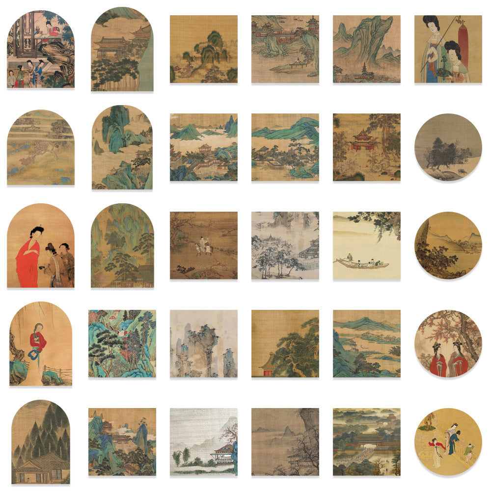 61 pièces d'autocollants de compte à main de figures et de peintures anciennes de style chinois ancien, autocollants de décoration d'art classique pour cahiers, tasses à eau et réfrigérateurs