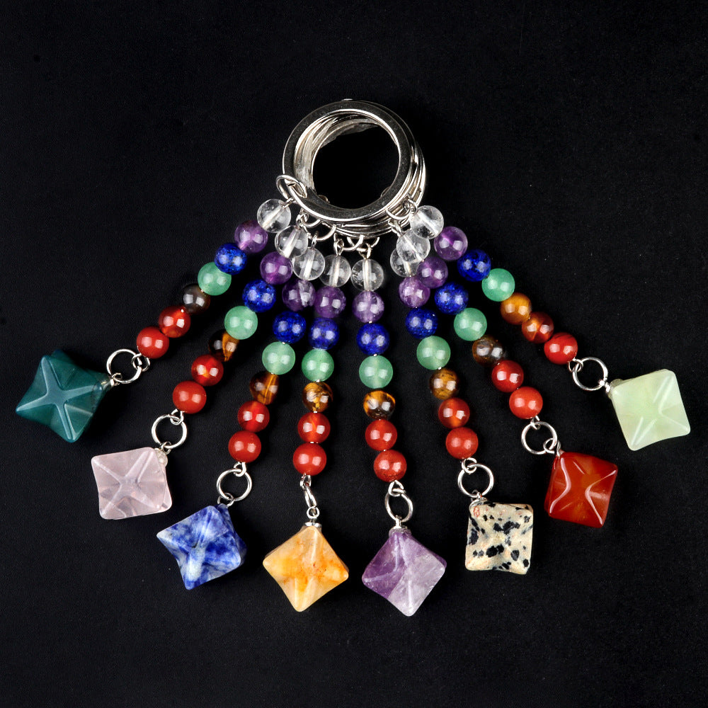 Cristal Porte Clef 7 chakra Merkaba-Ky1937