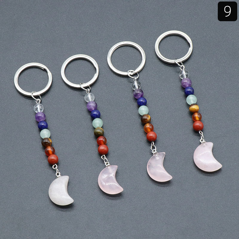 Cristal Porte Clef 7 Chakra Lune-Ky1486