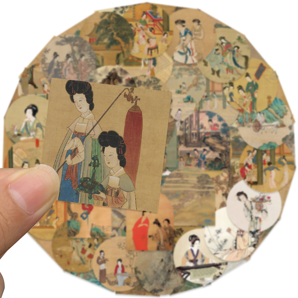 61 pièces d'autocollants de compte à main de figures et de peintures anciennes de style chinois ancien, autocollants de décoration d'art classique pour cahiers, tasses à eau et réfrigérateurs