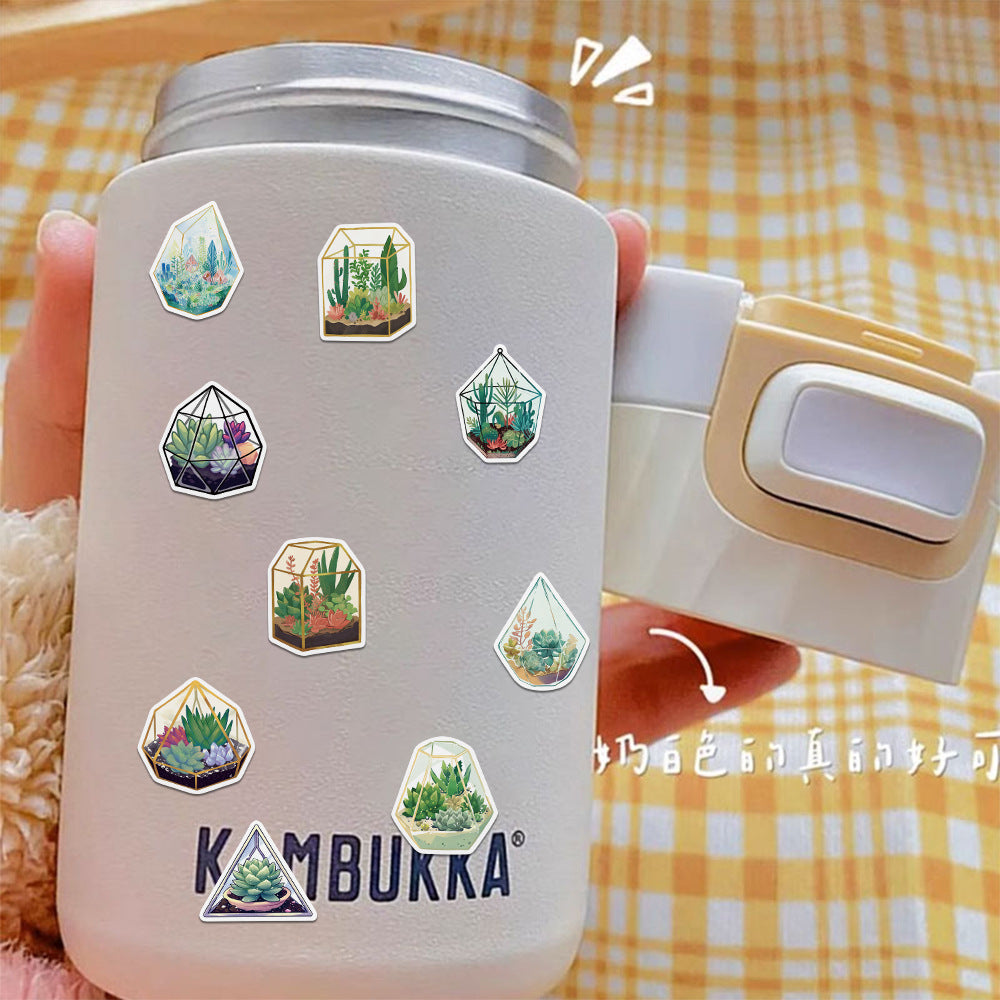 50 Sheets of Creative Glass Greenhouse Ins Style Stickers, Plant and Flower Crystal Stickers for Cross-border Water Cups, Notebooks and Computers