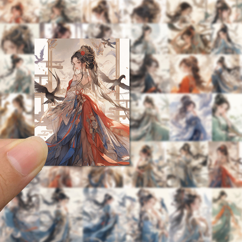 50 feuilles d'autocollants Nishang Yuyi de style ancien, autocollants classiques de tendance nationale de beautés féeriques pour les comptes à main, les valises et les cahiers