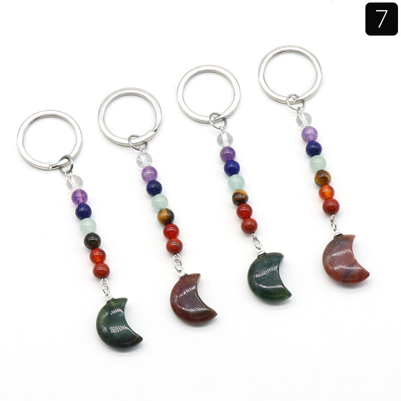 Cristal Porte Clef 7 Chakra Lune-Ky1486