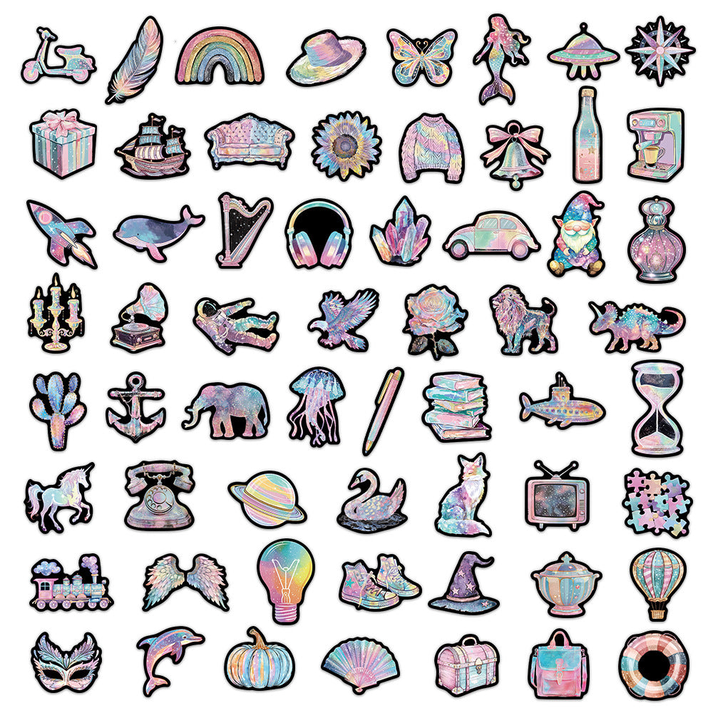60 New Unstuck Stickers with Iridescent Elements for Decoration