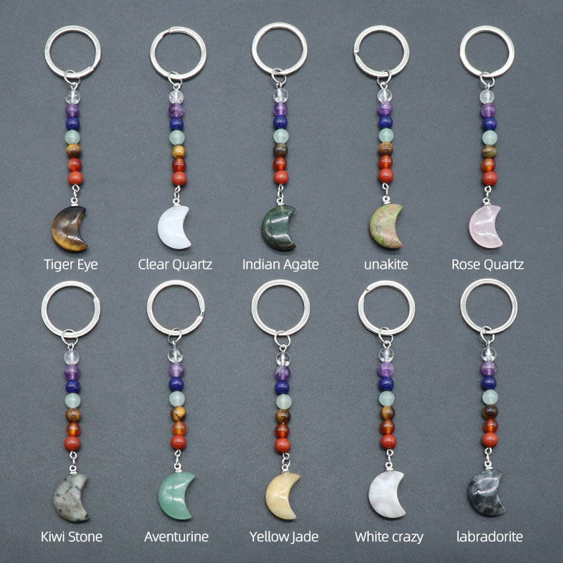 Cristal Porte Clef 7 Chakra Lune-Ky1486