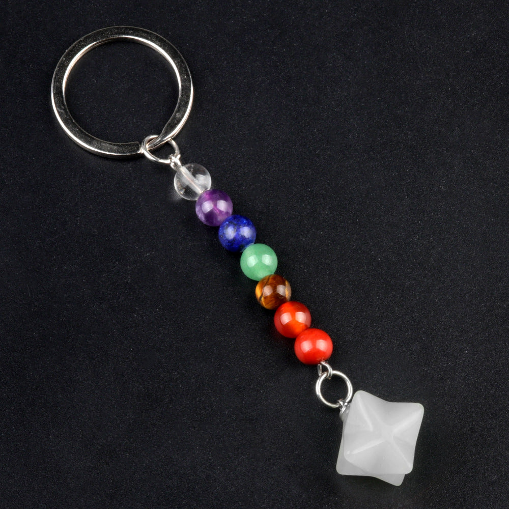 Cristal Porte Clef 7 chakra Merkaba-Ky1937