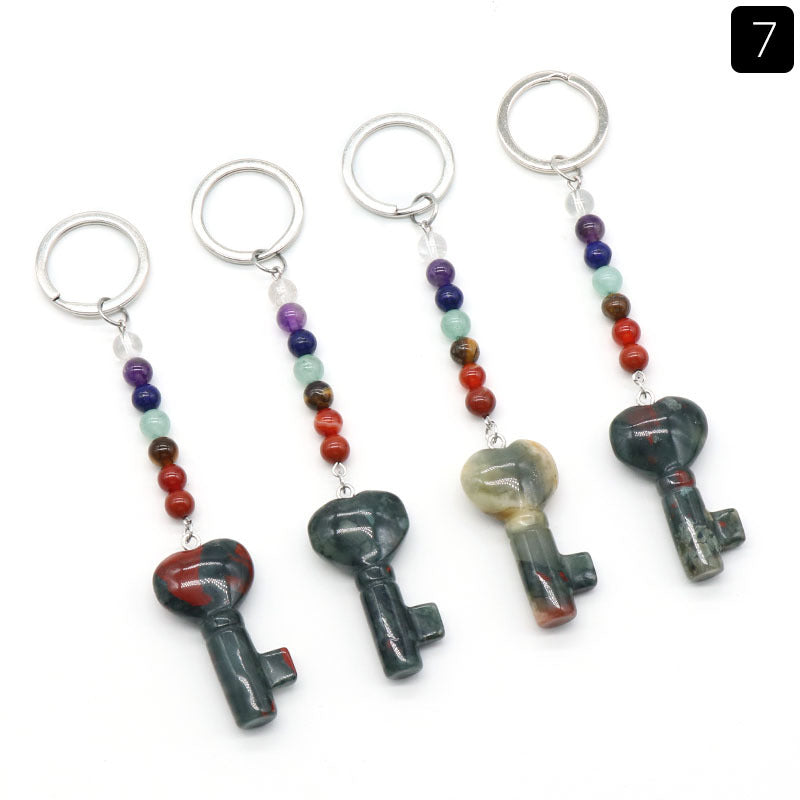 Cristal Porte Clef 7 chakra Coeur Clef Ky1484