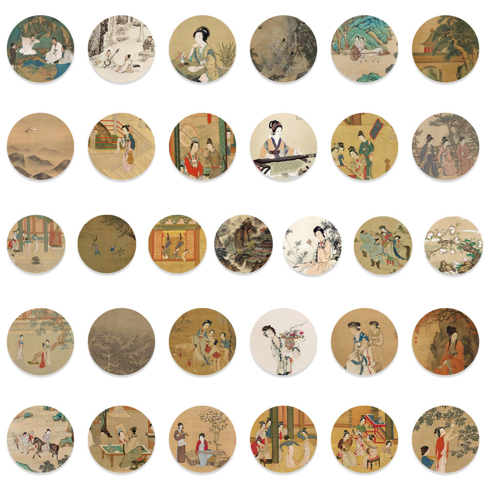 61 pièces d'autocollants de compte à main de figures et de peintures anciennes de style chinois ancien, autocollants de décoration d'art classique pour cahiers, tasses à eau et réfrigérateurs