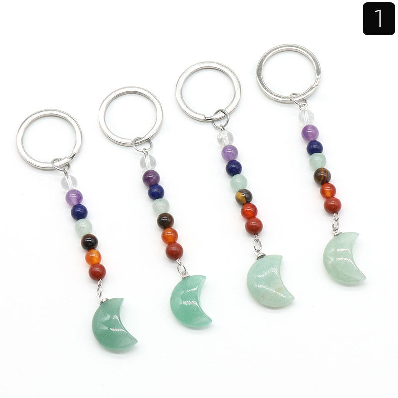 Cristal Porte Clef 7 Chakra Lune-Ky1486
