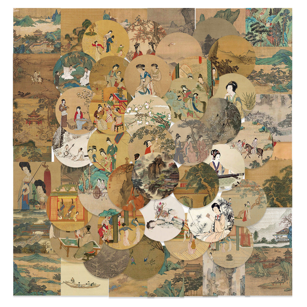 61 pièces d'autocollants de compte à main de figures et de peintures anciennes de style chinois ancien, autocollants de décoration d'art classique pour cahiers, tasses à eau et réfrigérateurs