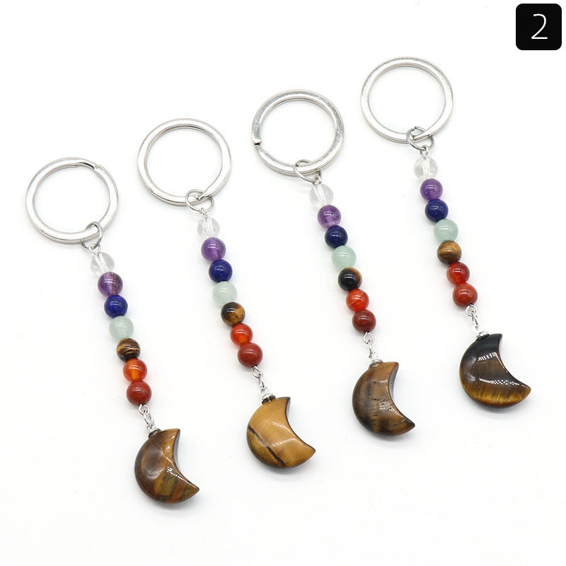 Cristal Porte Clef 7 Chakra Lune-Ky1486
