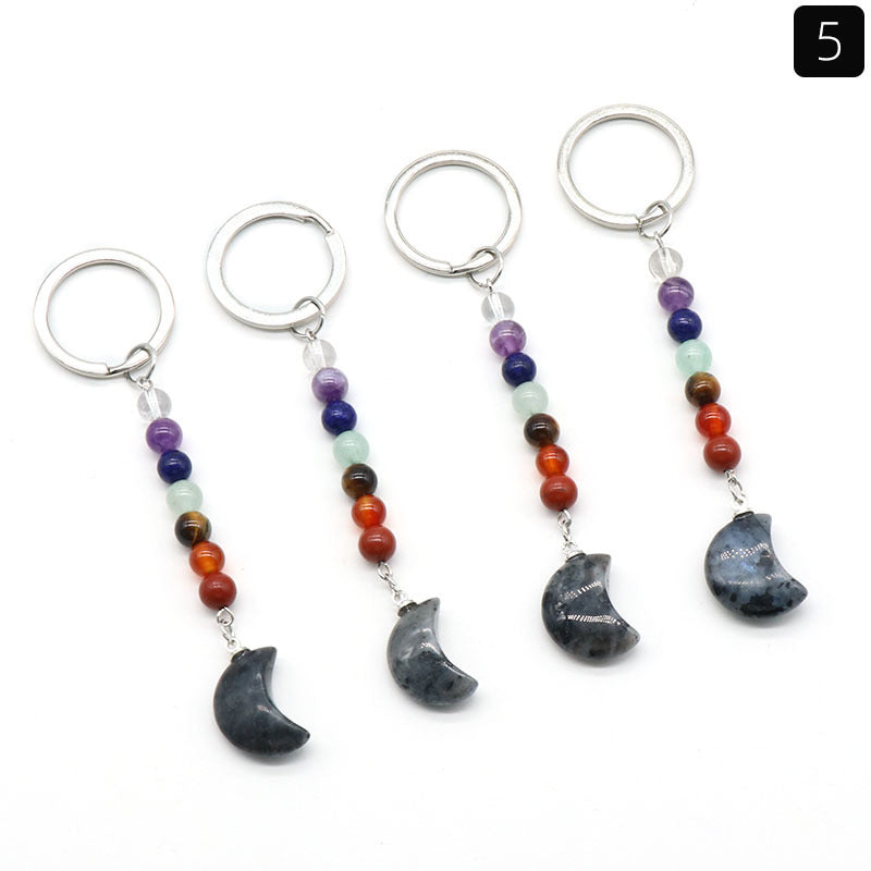 Cristal Porte Clef 7 Chakra Lune-Ky1486