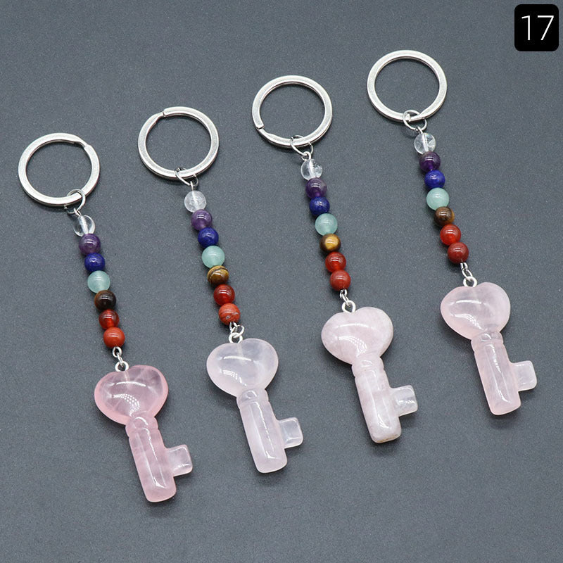 Cristal Porte Clef 7 chakra Coeur Clef Ky1484
