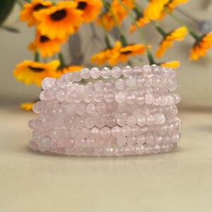 4mm Faceted Rose Quartz Crystal Bracelets Handmade Healing Crystal Crafts Gemstone Bracelet