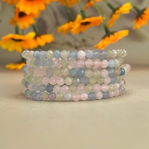 4mm Faceted Morganite Crystal Bracelets Healing Crystal Crafts Gemstone Bracelet