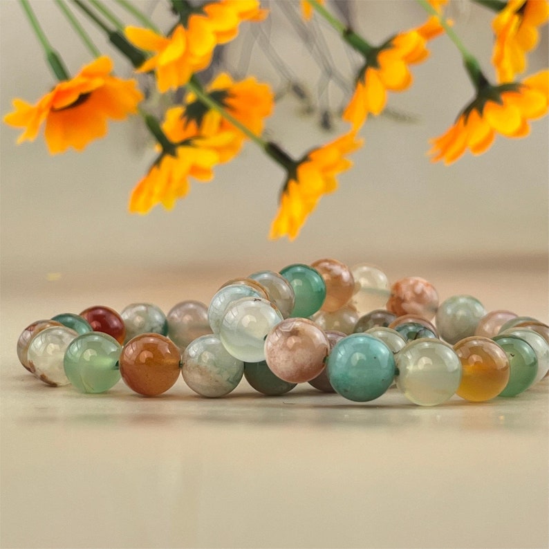 【Bracelet】Bracelets en cristal d'agate fleur colorée 6/8/10 mm, bracelets en pierres précieuses extensibles, artisanat en cristal de guérison fait à la main