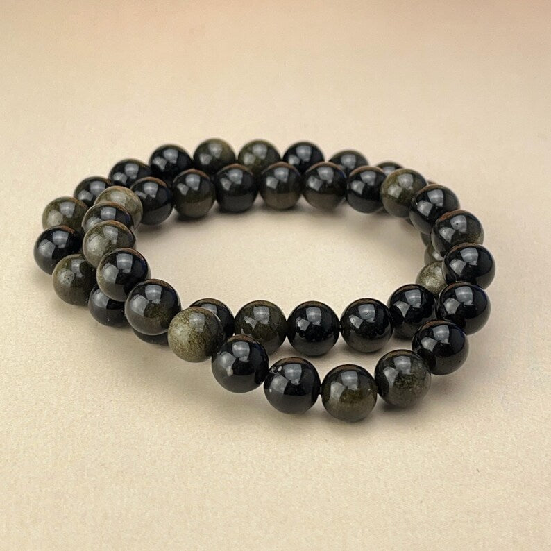 【Bracelet】6/8/10MM Gold Sheen Obsdian Crystal Bracelets Healing Crystal Crafts Gemstone Bracelet