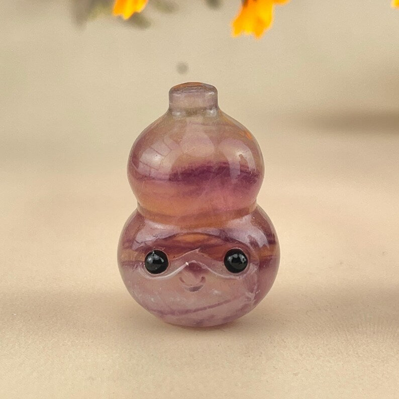 Pot/gourde en cristal naturel Hulu Buddies Hedgehogs Sculpture en cristal de guérison avec animal de compagnie en cristal de visage