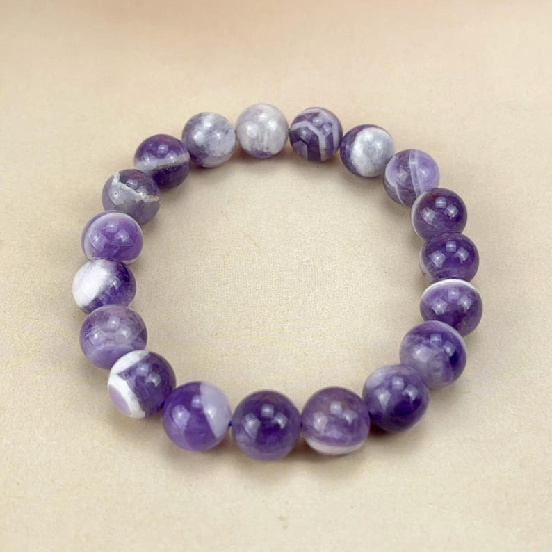 【Bracelet】6/8/10MM Chevron Amethyst/Dream Amethyst Crystal Bracelets Stretch Gemstone Bracelets Handmade Healing Crystal Crafts