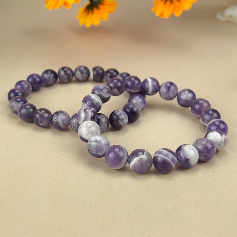 【Bracelet】6/8/10MM Chevron Amethyst/Dream Amethyst Crystal Bracelets Stretch Gemstone Bracelets Handmade Healing Crystal Crafts