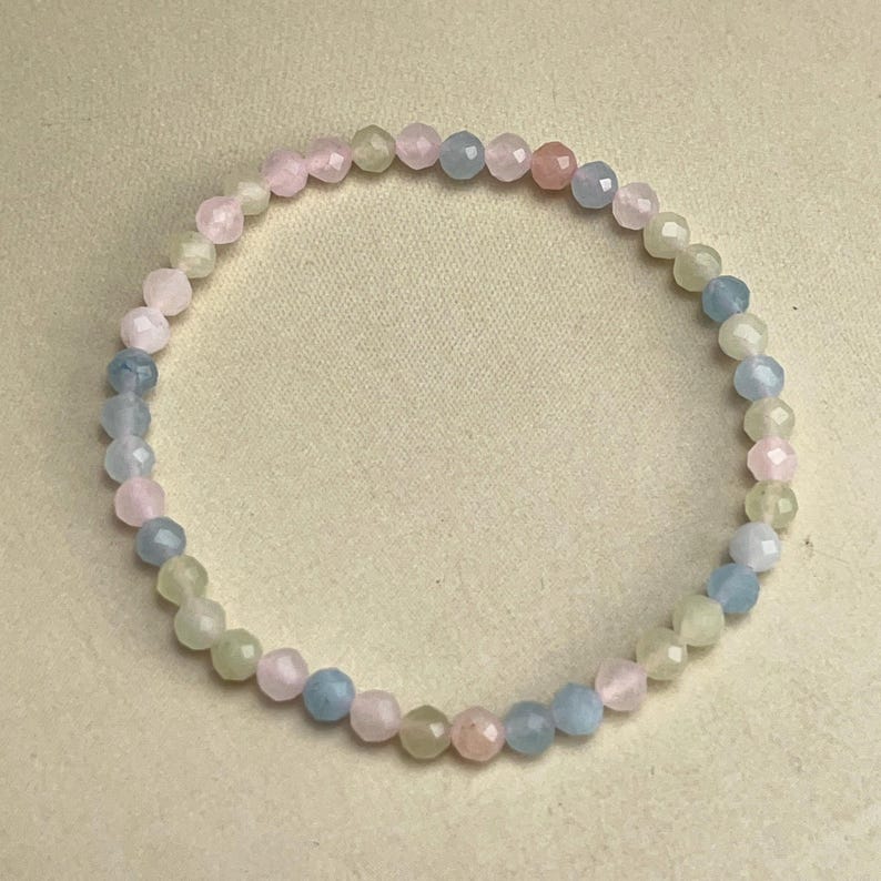 4mm Faceted Morganite Crystal Bracelets Healing Crystal Crafts Gemstone Bracelet