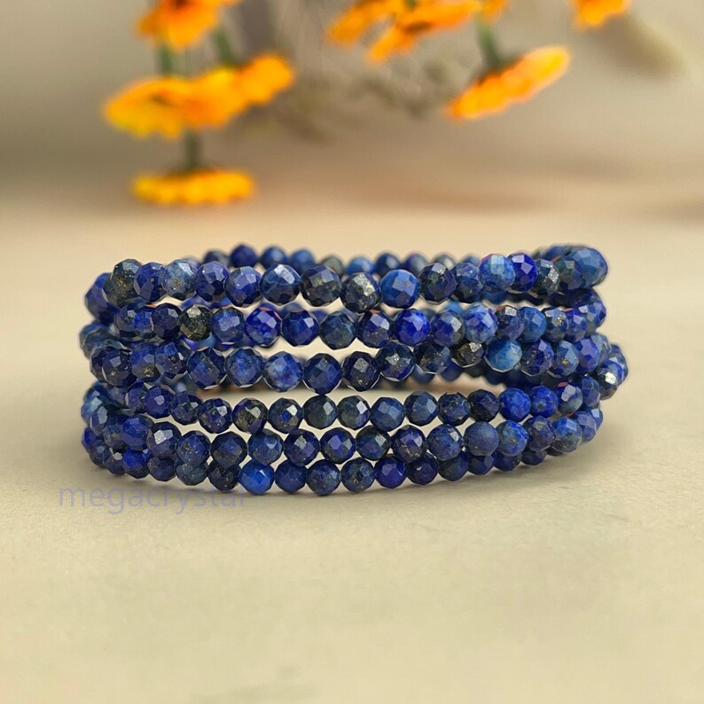 4mm Faceted Lapis Lazuli Crystal Bracelets Healing Crystal Crafts Gemstone Bracelet