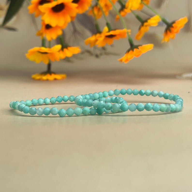 4mm Faceted Amazonite Crystal Bracelets Healing Crystal Crafts Gemstone Bracelet