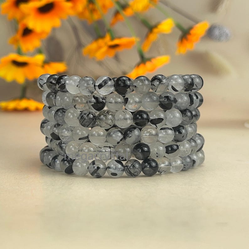 Bracelets en cristal de quartz rutile et tourmaline noire naturelle, bracelet en pierres précieuses pour la guérison et l'artisanat en cristal