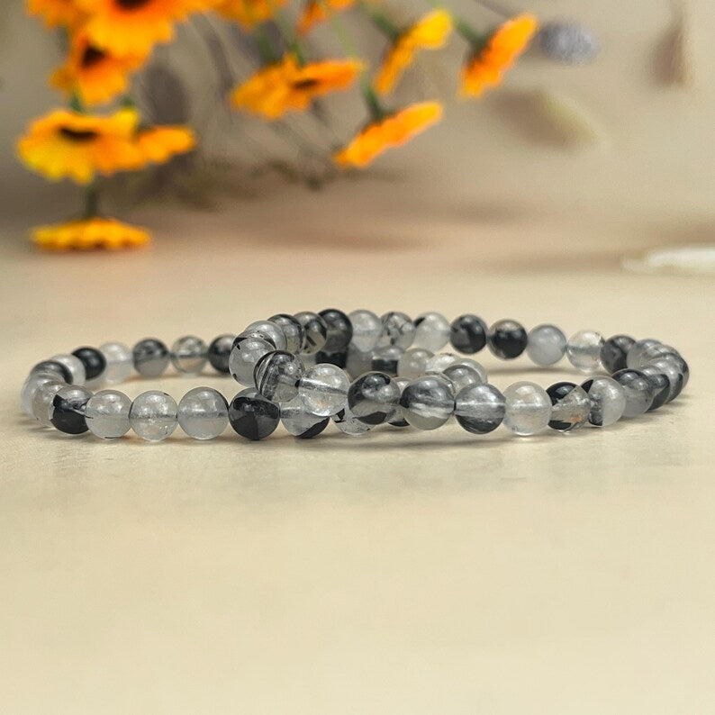 Bracelets en cristal de quartz rutile et tourmaline noire naturelle, bracelet en pierres précieuses pour la guérison et l'artisanat en cristal