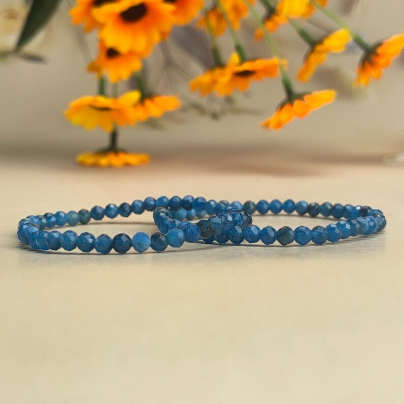 4mm Faceted Blue Apatite Crystal Bracelets Healing Crystal Crafts Gemstone Bracelet