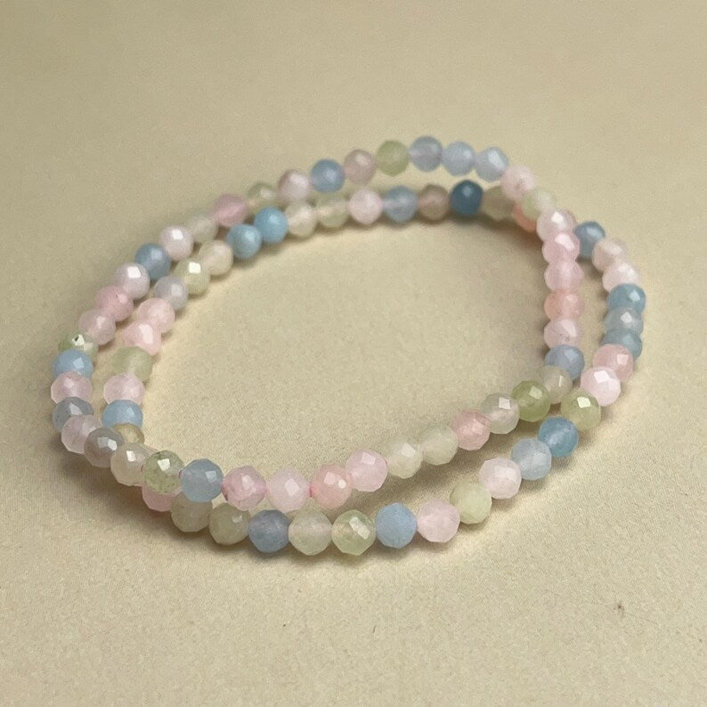 4mm Faceted Morganite Crystal Bracelets Healing Crystal Crafts Gemstone Bracelet