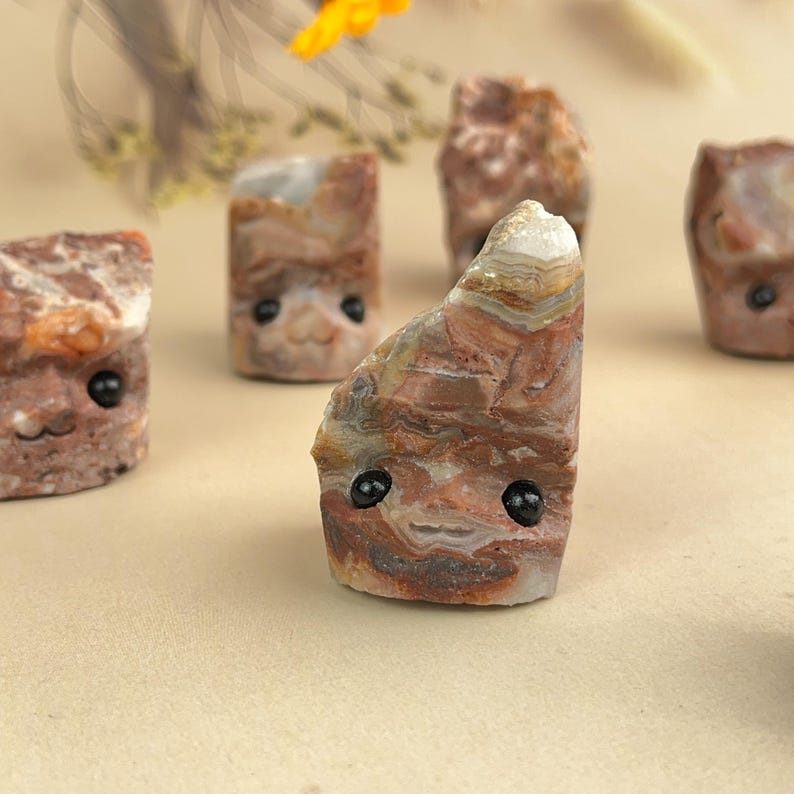 Natural Mexican Agate Buddies Hedgehogs Healing Crystal Carving With Face