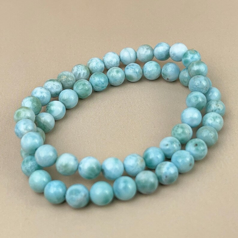 【Bracelet】6/8/10MM 5A Natural Larimar Crystal Bracelets Handmade Healing Crystal Crafts Gift for Women
