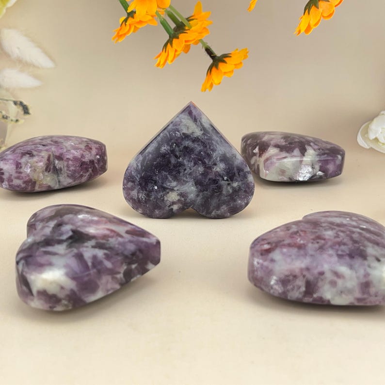 Lepidolite Hearts Carved Healing Crystal Crafts Gemstone Carvings Gemstone