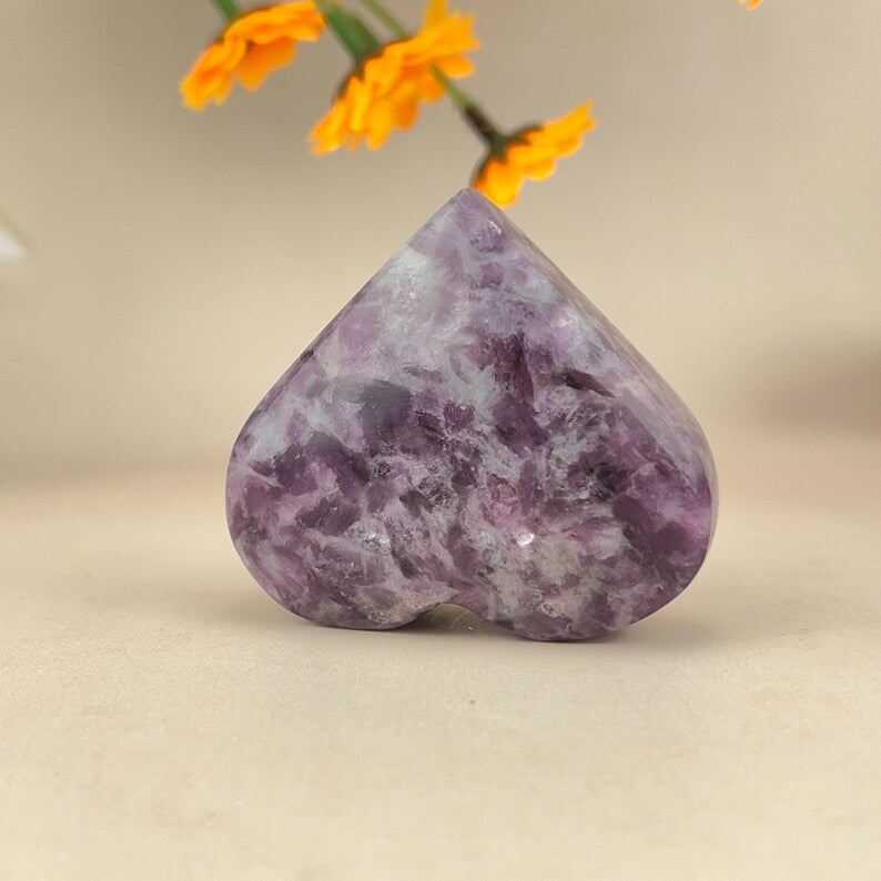 Lepidolite Hearts Carved Healing Crystal Crafts Gemstone Carvings Gemstone