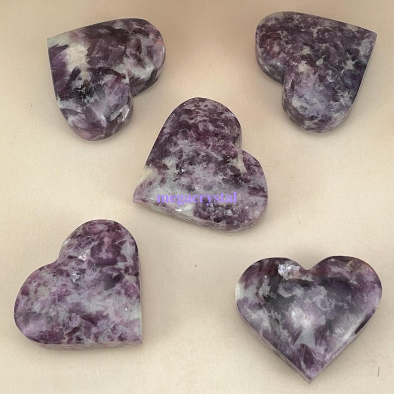Lepidolite Hearts Carved Healing Crystal Crafts Gemstone Carvings Gemstone