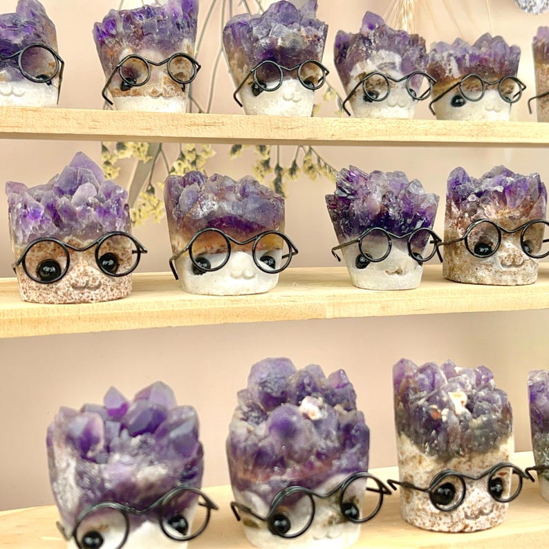 Natural Amethyst Clsuter Crystal Buddies Hedgehogs Healing Crystal Carving With Face