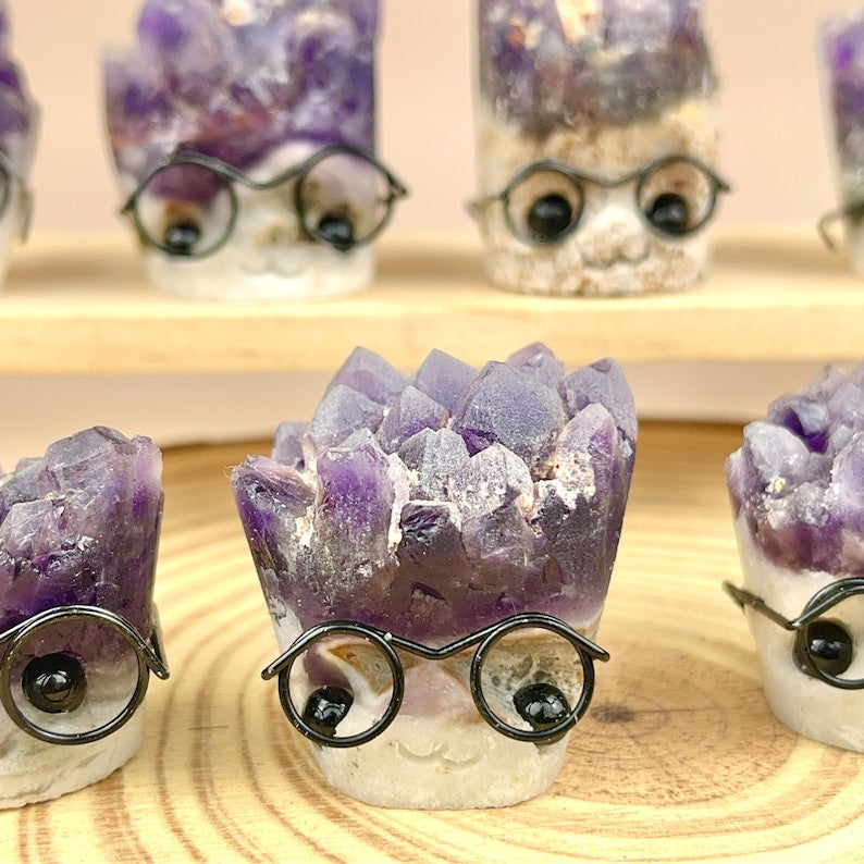 Natural Amethyst Clsuter Crystal Buddies Hedgehogs Healing Crystal Carving With Face