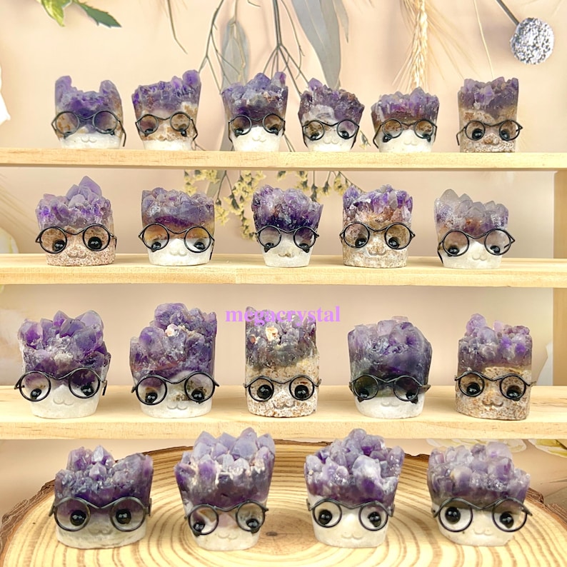 Natural Amethyst Clsuter Crystal Buddies Hedgehogs Healing Crystal Carving With Face