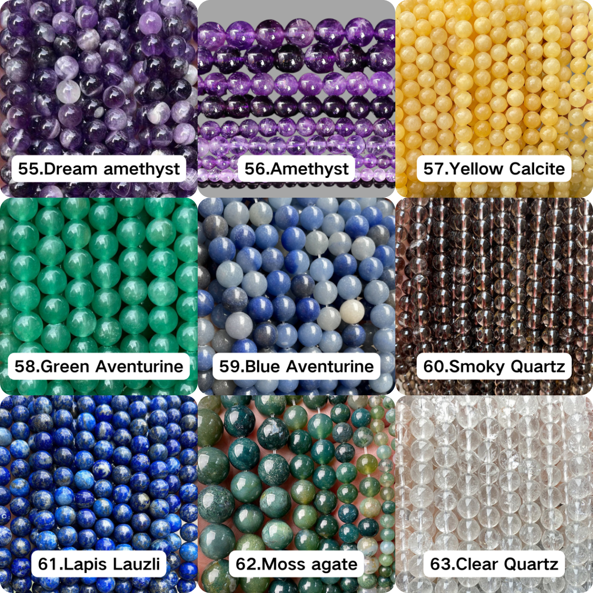 Perles de 10 mm Collection de 78 types de perles de cristal semi-finies