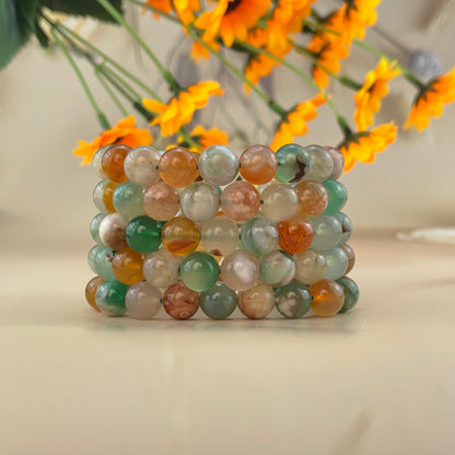 【Bracelet】6/8/10MM Color Flower Agate Bracelets Stretch Gemstone Bracelets Handmade Healing Crystal Crafts