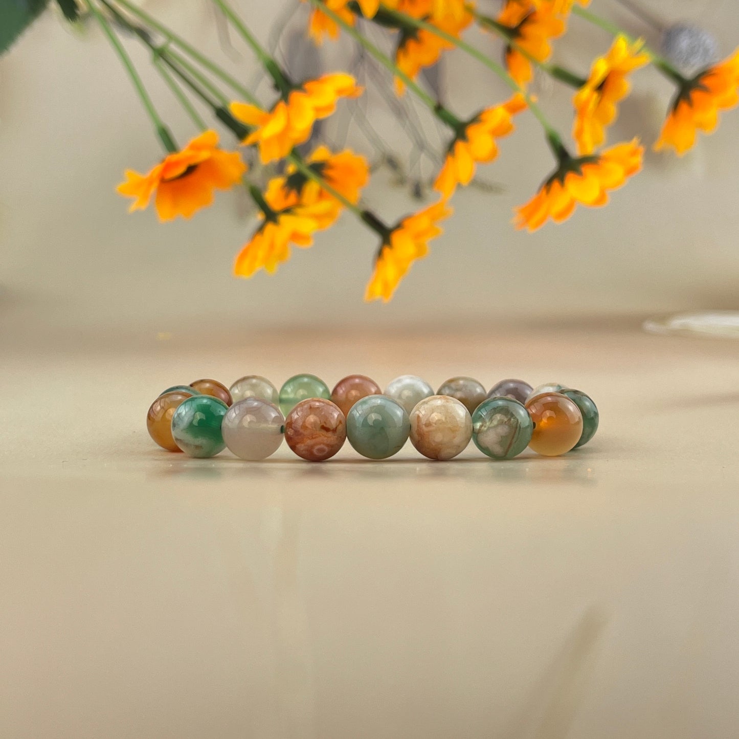 【Bracelet】6/8/10MM Color Flower Agate Bracelets Stretch Gemstone Bracelets Handmade Healing Crystal Crafts