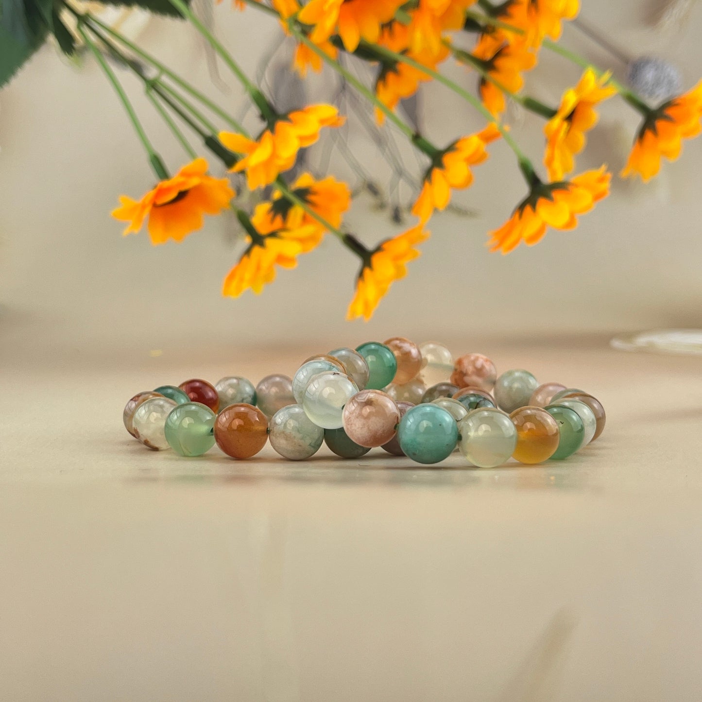 【Bracelet】6/8/10MM Color Flower Agate Bracelets Stretch Gemstone Bracelets Handmade Healing Crystal Crafts