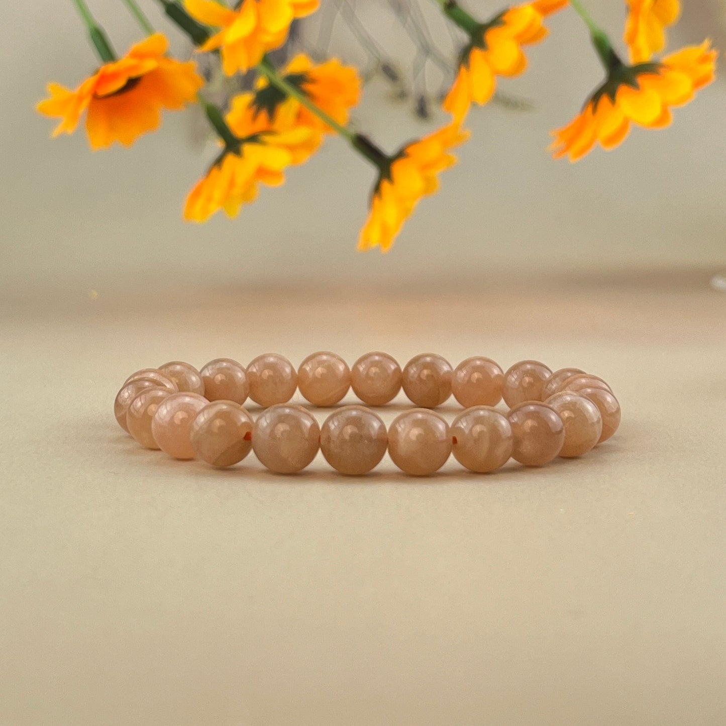 【Bracelet】6/8/10MM Peach Moonstone Bracelets Stretch Gemstone Bracelets Handmade Healing Crystal Crafts