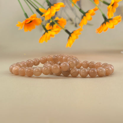 【Bracelet】6/8/10MM Peach Moonstone Bracelets Stretch Gemstone Bracelets Handmade Healing Crystal Crafts