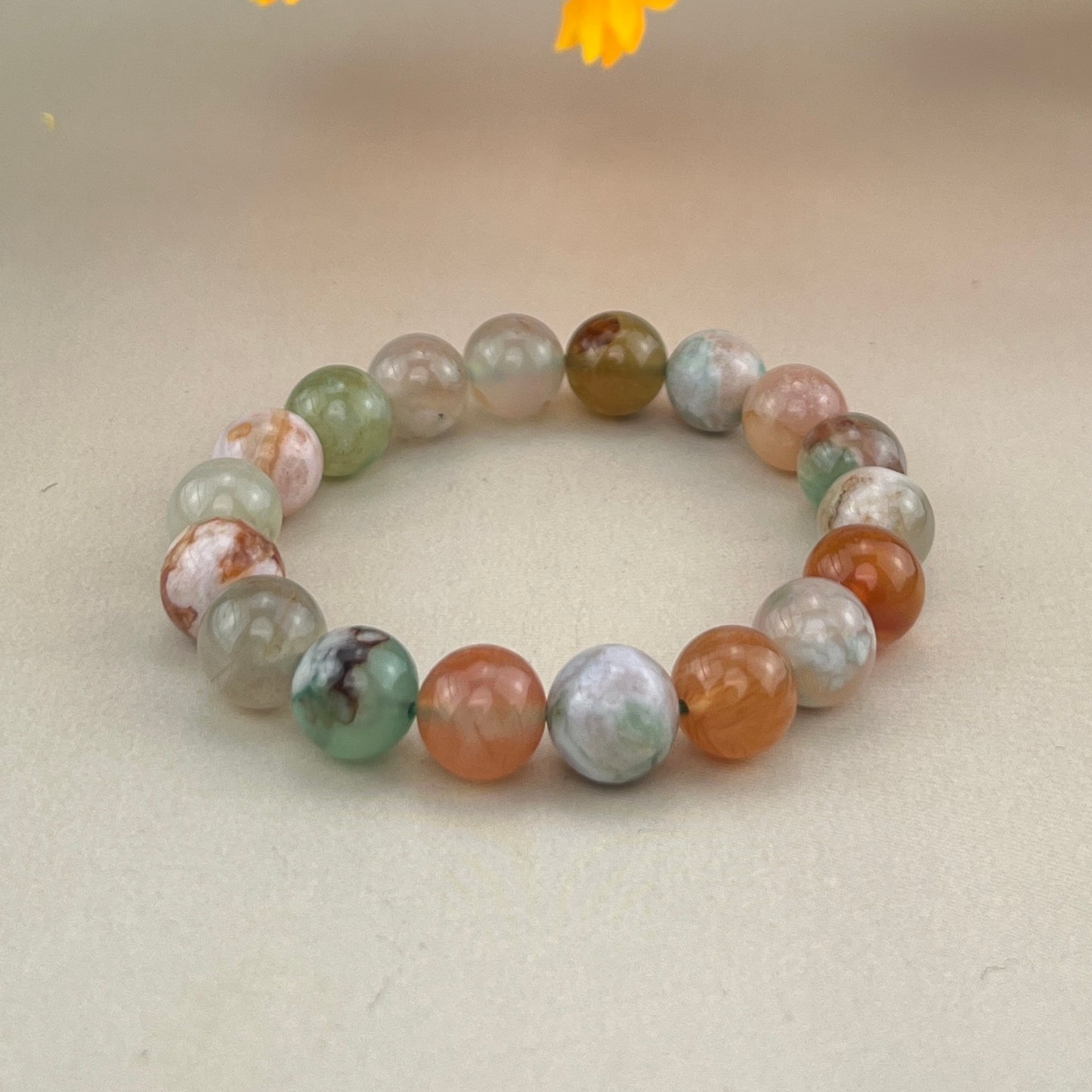 【Bracelet】6/8/10MM Color Flower Agate Bracelets Stretch Gemstone Bracelets Handmade Healing Crystal Crafts