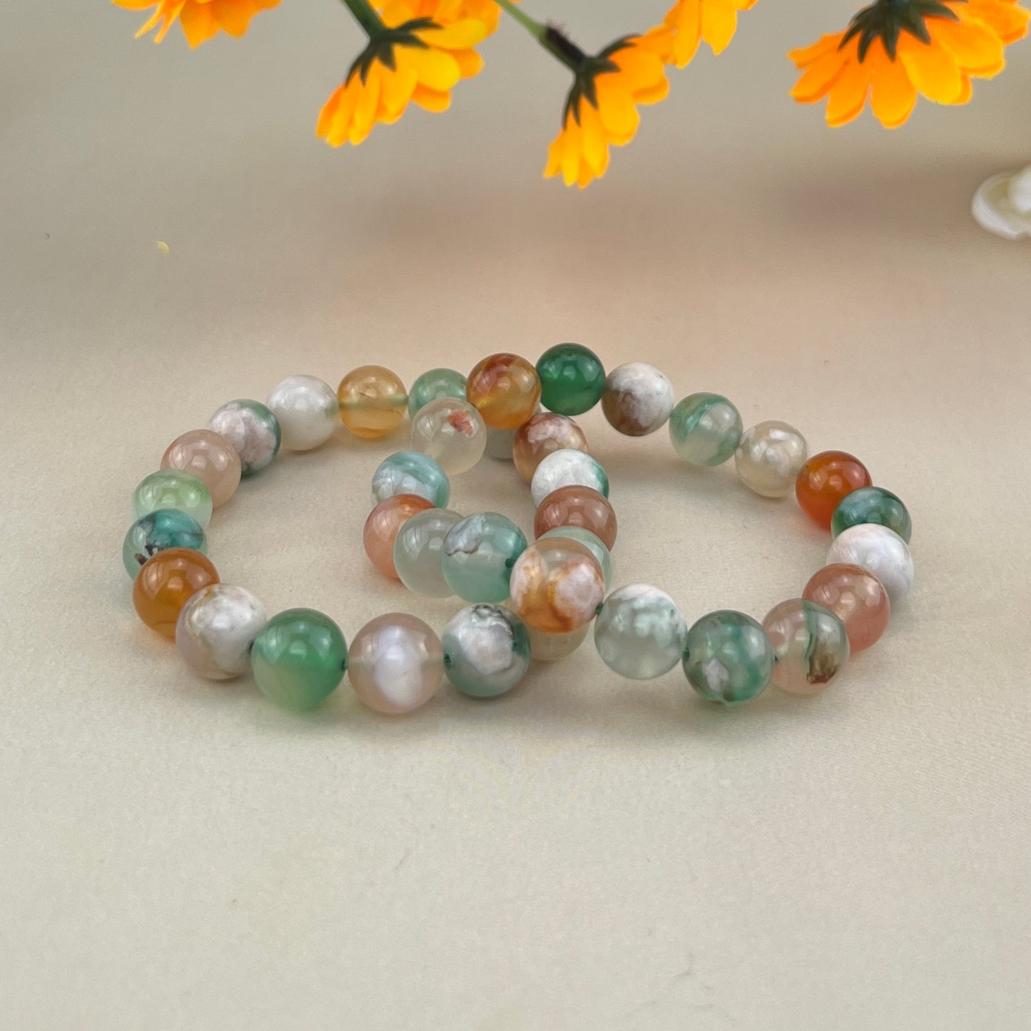 【Bracelet】6/8/10MM Color Flower Agate Bracelets Stretch Gemstone Bracelets Handmade Healing Crystal Crafts