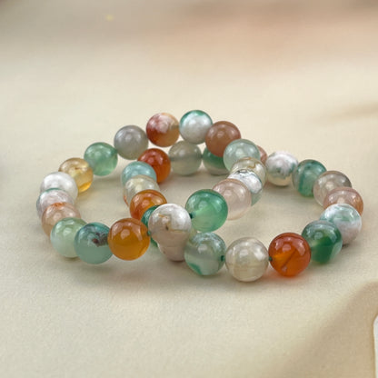 【Bracelet】6/8/10MM Color Flower Agate Bracelets Stretch Gemstone Bracelets Handmade Healing Crystal Crafts