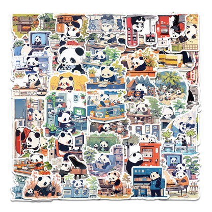 50 Sheets of Cartoon Panda's Daily Graffiti Stickers, Personalized Decorative Stickers for Motorcycles and Suitcases, Waterproof, Foreign Trade Wholesale Available