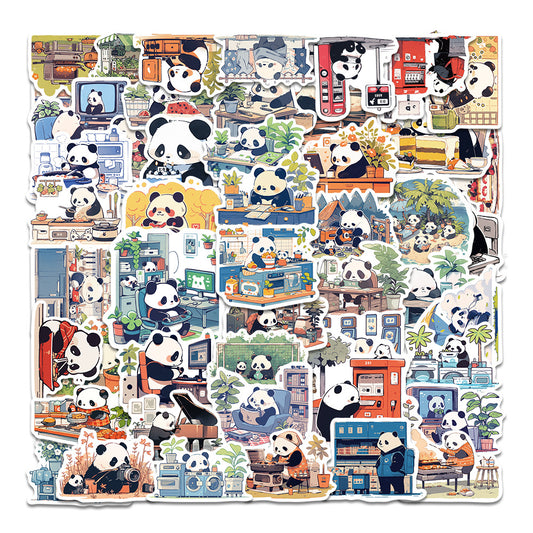 50 Sheets of Cartoon Panda's Daily Graffiti Stickers, Personalized Decorative Stickers for Motorcycles and Suitcases, Waterproof, Foreign Trade Wholesale Available